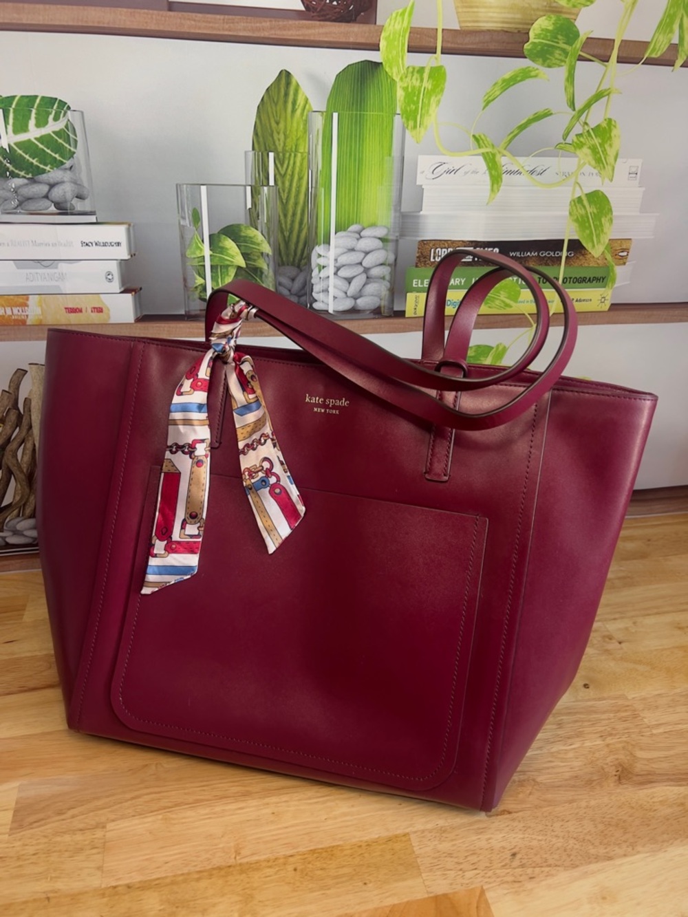 Kate Spade Lalena Blackberry Burgundy Smooth Leather Large Tote Purse Bag - Picture 4 of 11